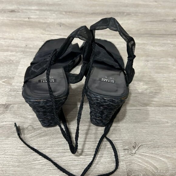 Stuart Weitzman Vintage Black Espadrilles Black Heel Wedges Women’s Size 10 - Picture 10 of 10